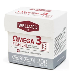 WellMed &quot;Omega 3 Fish Oil + Е Рыбий жир с витамином Е&quot; капсулы 260мг фото