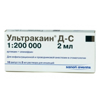 Ультракаин Д-С раствор для инъекций 40мг+0,005мг/мл 2мл №10 фото
